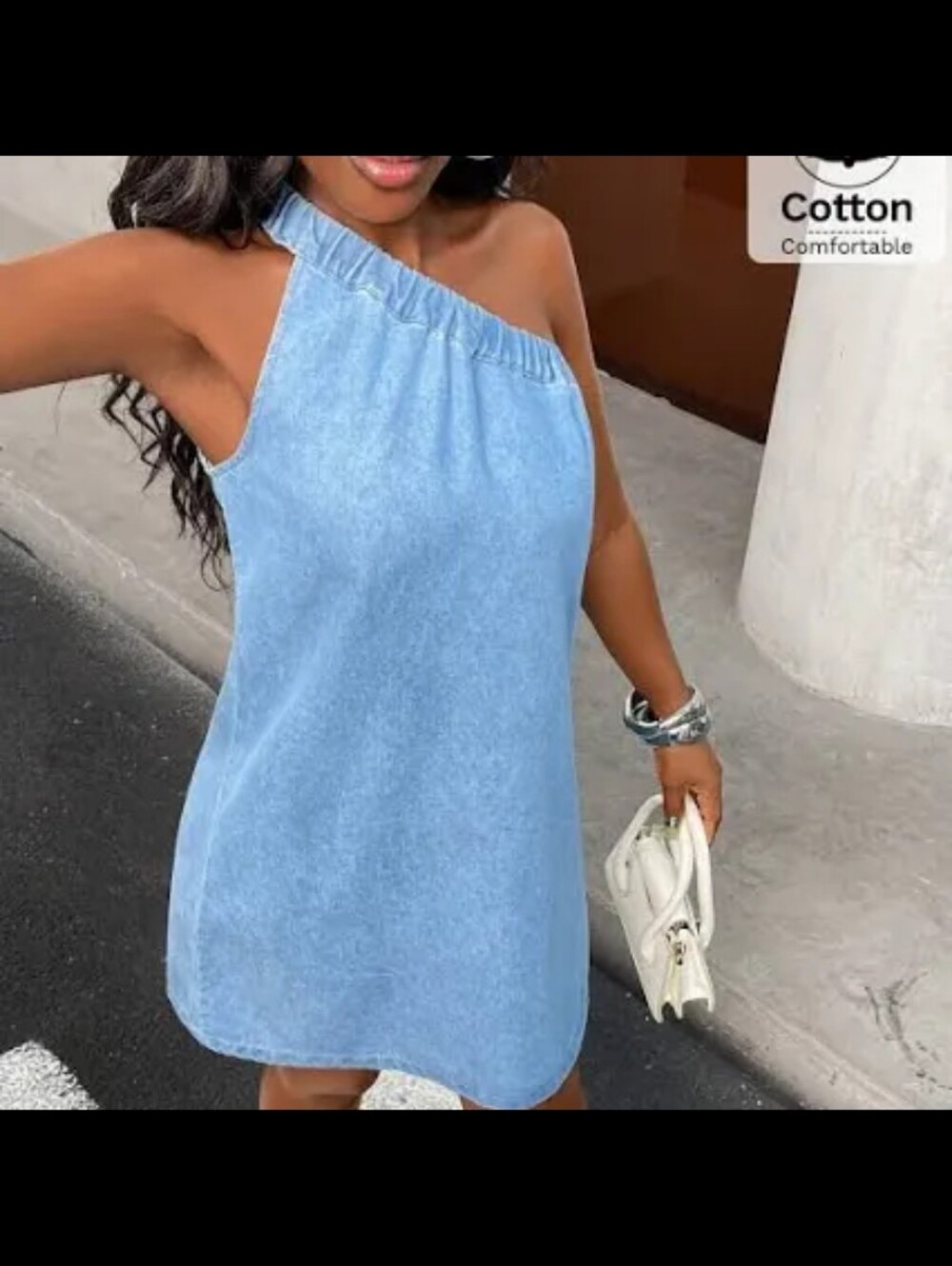 Shein One-Shoulder Light Blue Dress